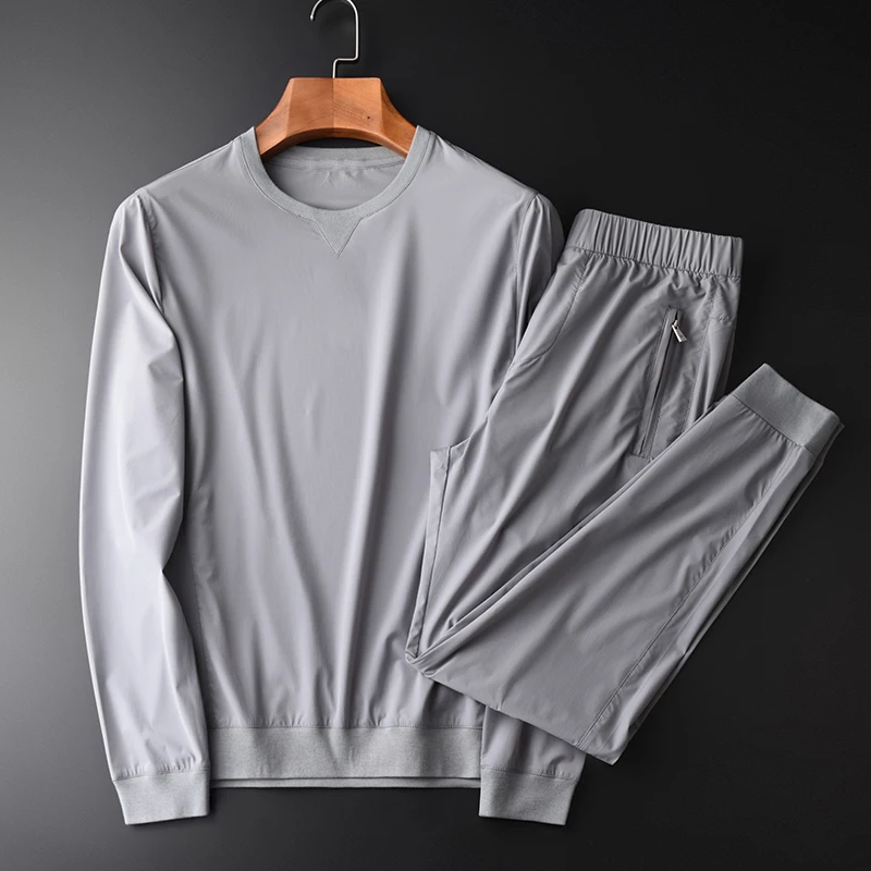 

Куртка мужская с круглым вырезом, приталенный силуэт, брюки, однотонная, серый цвет