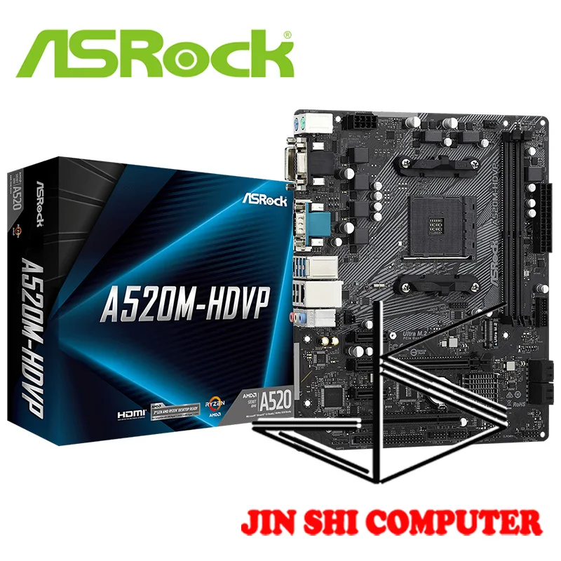 

ASRock A520M-HDVP Supports AMD AM4 Socket Ryzen™ 3000, 4000 G-Series and 5000 Supports DDR4