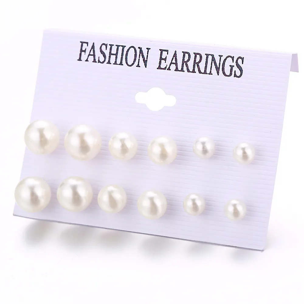 17KM Vintage Moon Pearl Stud Earrings Set For Women BOHO Tassel Geometric Heart Twist Earring New DIY Bohemian Jewelry - Окраска металла: CS5486