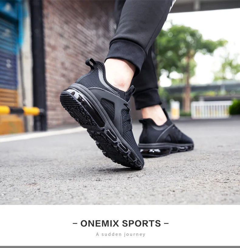 ONEMIX, мужские легкие спортивные кроссовки с воздушной подушкой, черные кроссовки для бега, уличные мужские спортивные кроссовки для ходьбы