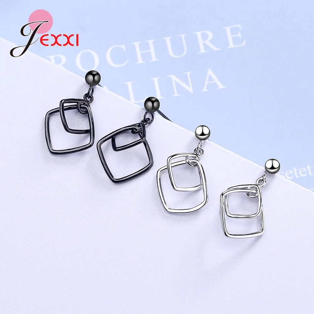 

New Fashion 925 Sterling Silver Geometric Hollow Square Dangle Earrings for Fashion Women Drop Earring Minimalist Jewelry