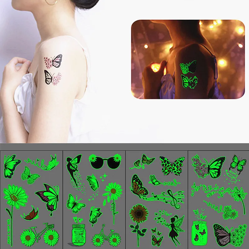 

Luminous Stickers Butterfly Tattoo for Kids Fake Taty Children Body Art Waterproof Temporary Tattoo Glow In The Dark Stickers