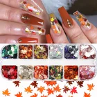 Блестящие кленовые листья, Блестящие Блестки для ногтей, Осенние блестки, 12 ячеек