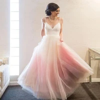 stunning spaghetti straps tulle ombre prom dresses a line long dress for party waterfall skirt cute formal dresses with sash bow