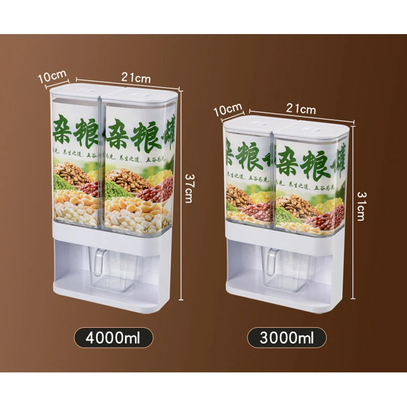

3L 4L Wall Mounted Divided Coffee Rice Cereal Dispenser Moisture Proof Automatic Racks Sealed Food Storage Box Storage Containe