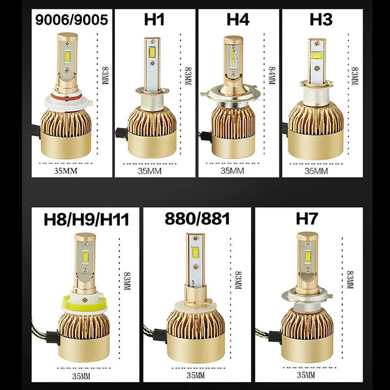 CARCTR Автомобильные фары H4 H7 светодиодные лампы H11 9005 9006 30 Вт 3800LM 6500 к H1 12В 24В |