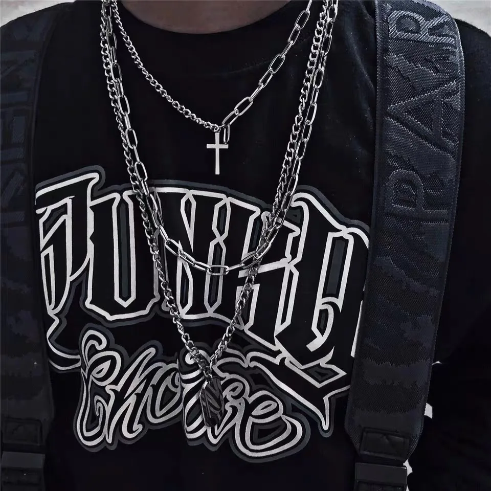 

JESSIC 2020 Fashion Multilayer Hip Hop Long Chain Necklace For Women Men Jewelry Gifts Key Cross Pendant Necklace Accessories