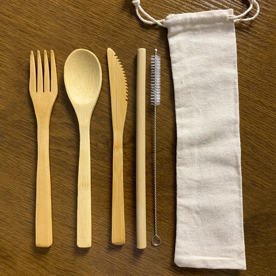 Набор деревянных столовых приборов из бамбуковой соломы 13/11/9/6 в упаковке набор