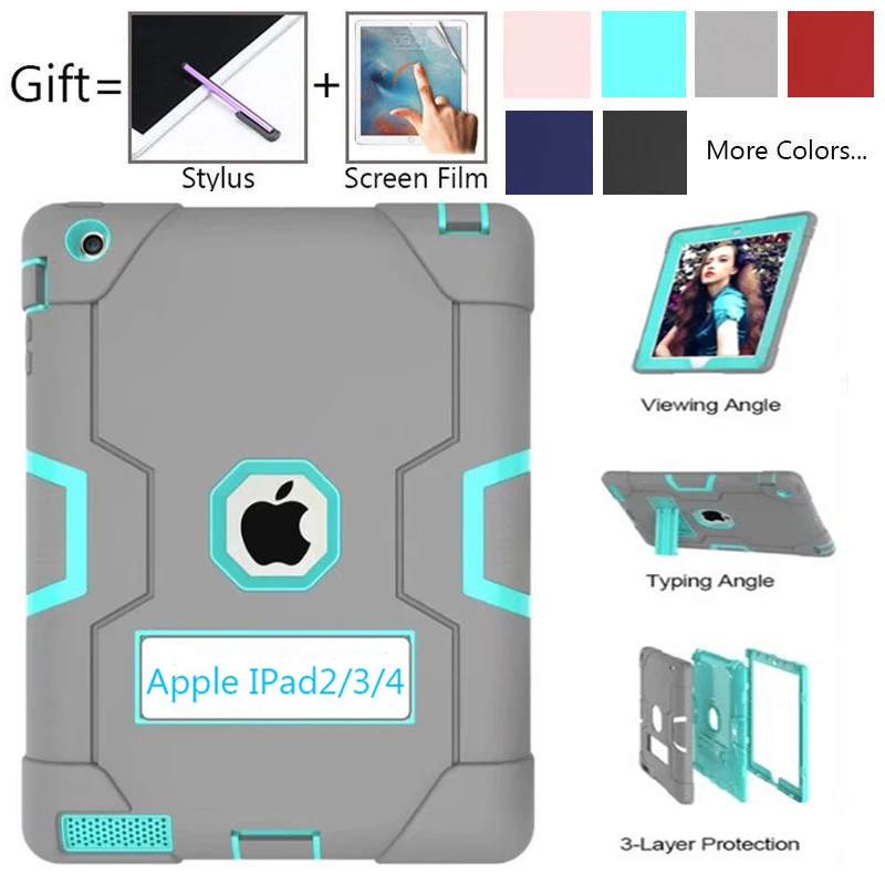 

Противоударный чехол-накладка для Apple iPad 2, iPad 3, iPad 4, силикон + подставка для ПК, для ipad 2, 3, 4, ipad 2, 3, 4