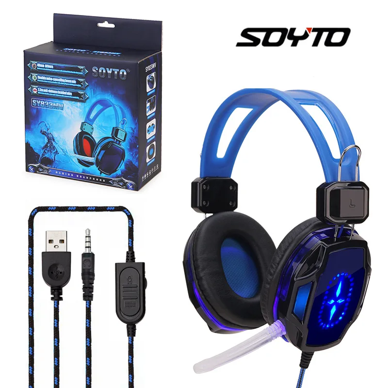 

Gaming Headset SY833 Glowing Computer PC Cafe Durable Headphones Head-mounted E-sports Game Headset For Computer PS4 Xbox PS5