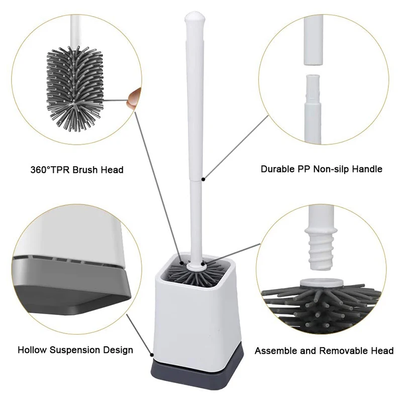 

Toilet Brush and Holder, Bathroom Toilet Bowl Cleaner Brush Set, with 2 Replaceable Brush Heads (Anti-Rust PP Handle + TPR Soft