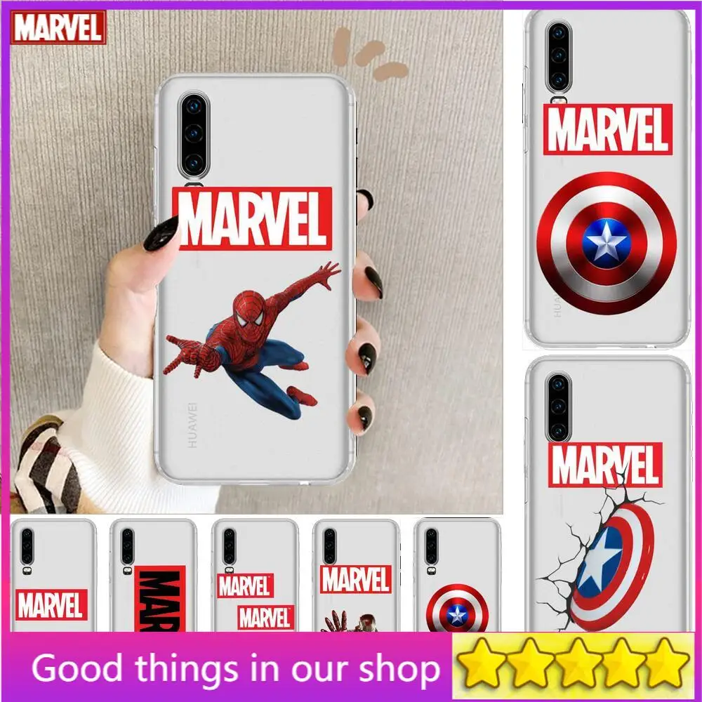 

Marvel Logo Avengers Anime Phone Case For Huawei p50 P40 P30 P20 P10 P9 P8 Lite E Pro Plus Etui Coque Painting Hoesjes comic