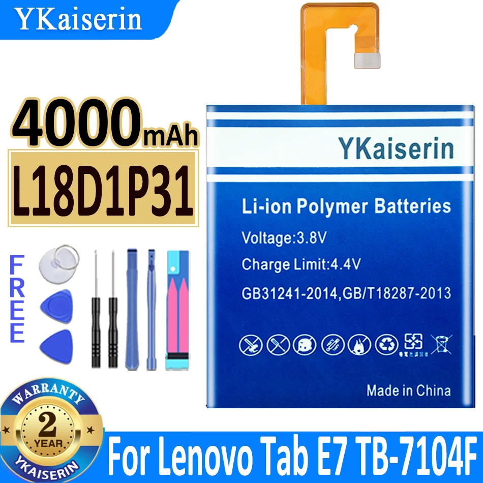 

4000mAh New Original YKaiserin Battery L18D1P31 Battery For Lenovo Tab E7 TB-7104F Battery Batteria + Tools Bateria