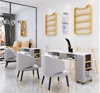 Net celebrity nail table and chair set single double double layer manicure table simple modern golden nail table