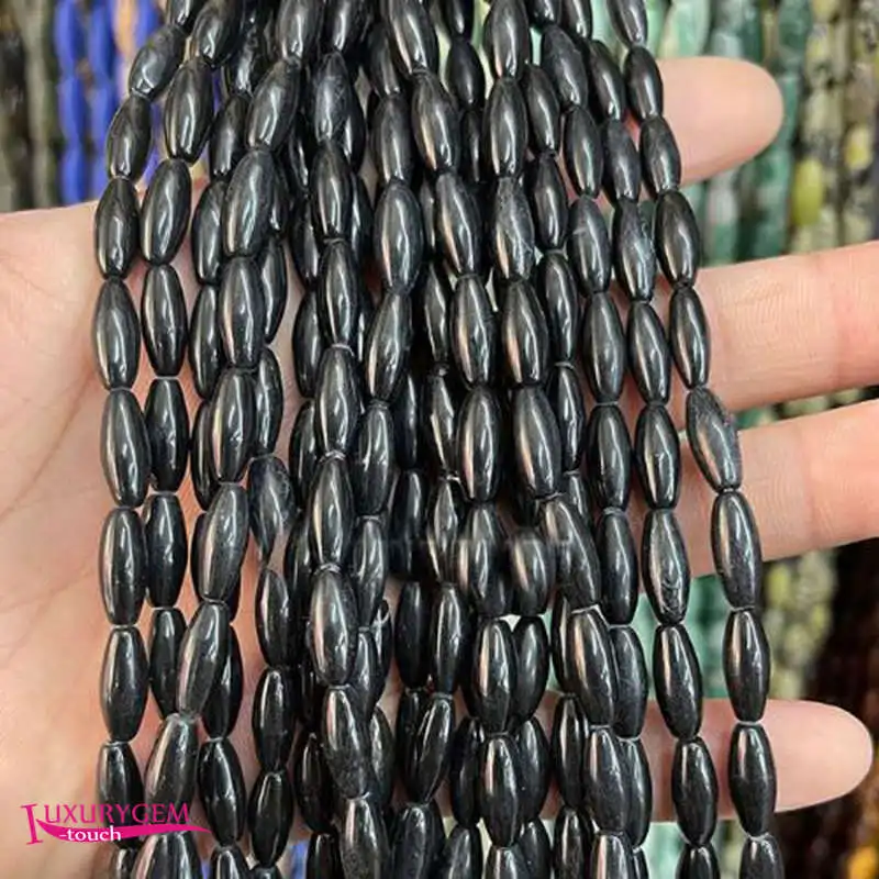 

Natural Black Stone Spacer Loose Beads 5x12mm Smooth Oval Shape DIY Jewelry Making Accessories a4321