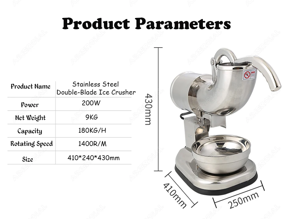 ZY114 Коммерческая электрическая двойная дробилка для льда S. steel smoomies бритва DIY машина для производства льда 180 кг/ч