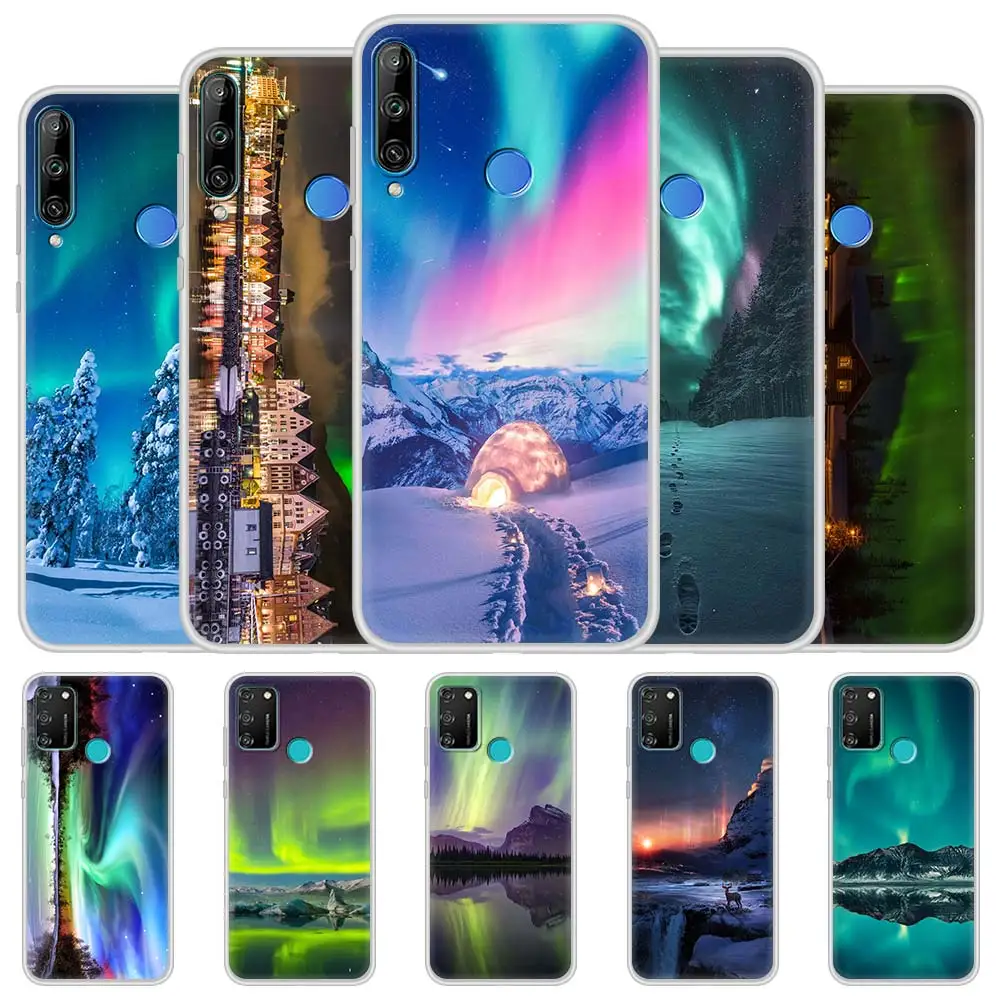 

Silicone Case Coque For Honor 30 Youth 10 9X Lite 20 Pro 8X 30i Play 9A 9C 9S 20e 20S 8S 2020 Soft TPU Cover Christmas Aurora