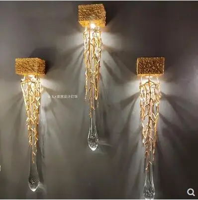 Полностью медная настенная лампа в форме капли воды ветка дерева вилла фон для