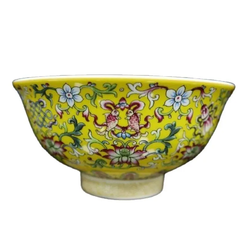 

Chinese Old Porcelain Yellow Ground Pastel Eight-Treasure Pattern Bowl