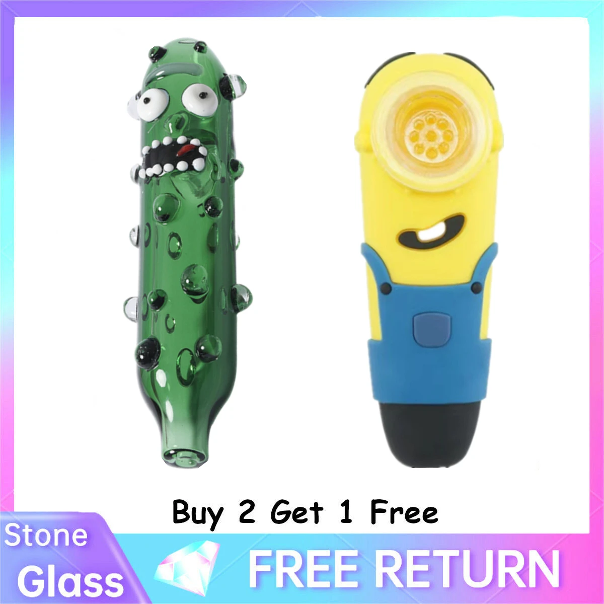 

4.8" Pickle Rick Handmade Deep Spoon Pipe Yellow small figure-shaped siliconing pipes bowl with transparent glass pipe