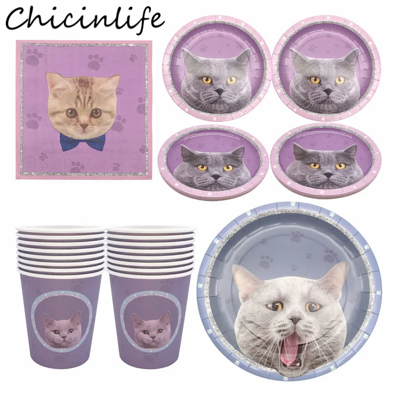 Chicinlife кошка одноразовая посуда бумажные тарелки стаканы салфетки День Рождения
