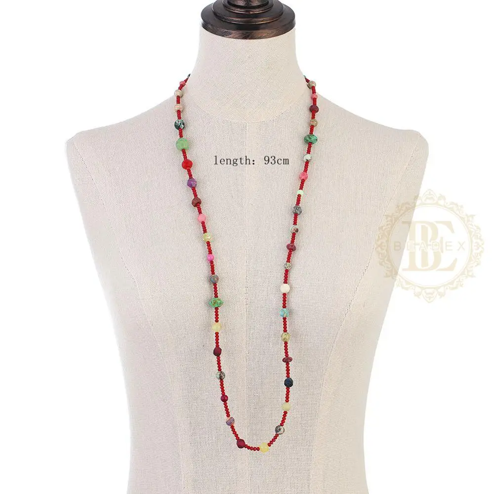 Ожерелье из полудрагоценного синтетического камня и хрустального стекла 930 мм