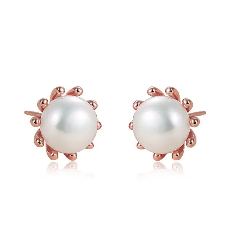 Натуральные пресноводные жемчужные серьги гвоздики золотые розовые 925 пробы