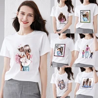 womens t shirt slim female clothing family mom graphic print series top breathable o neck soft top all match short sleeve