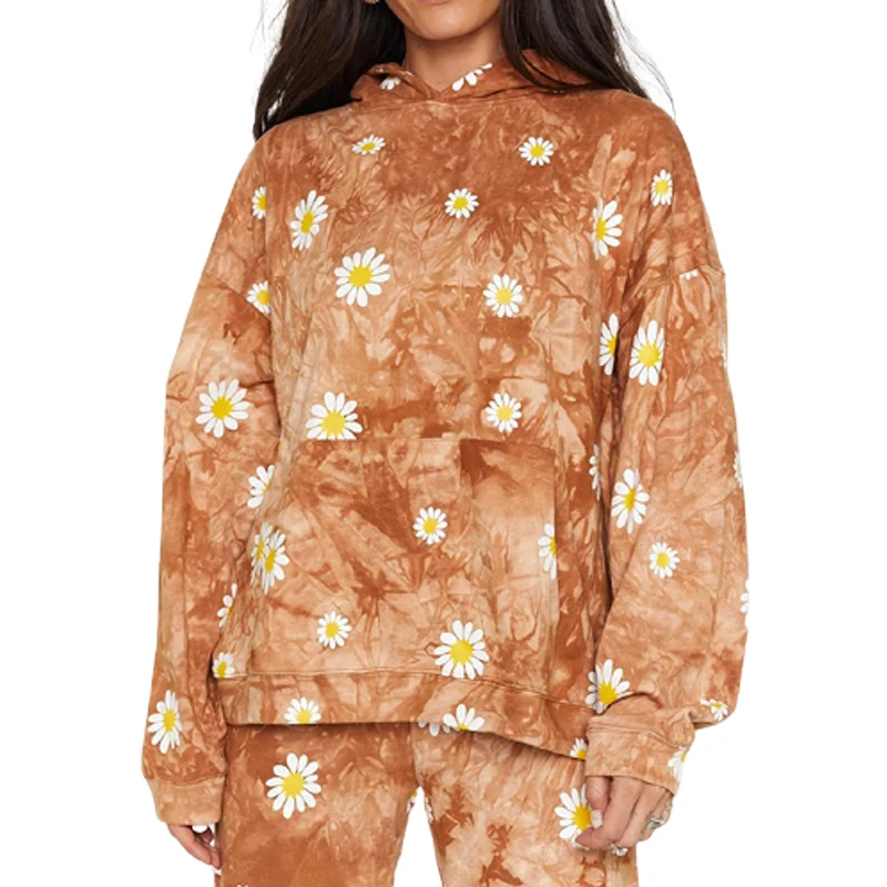 

Daisy Flower Tie Dye Print Casual Loose Women Autumn Winter Pockets Long Sleeve Hoodies Ladies Streetwear Sweatshirt SJ6772M