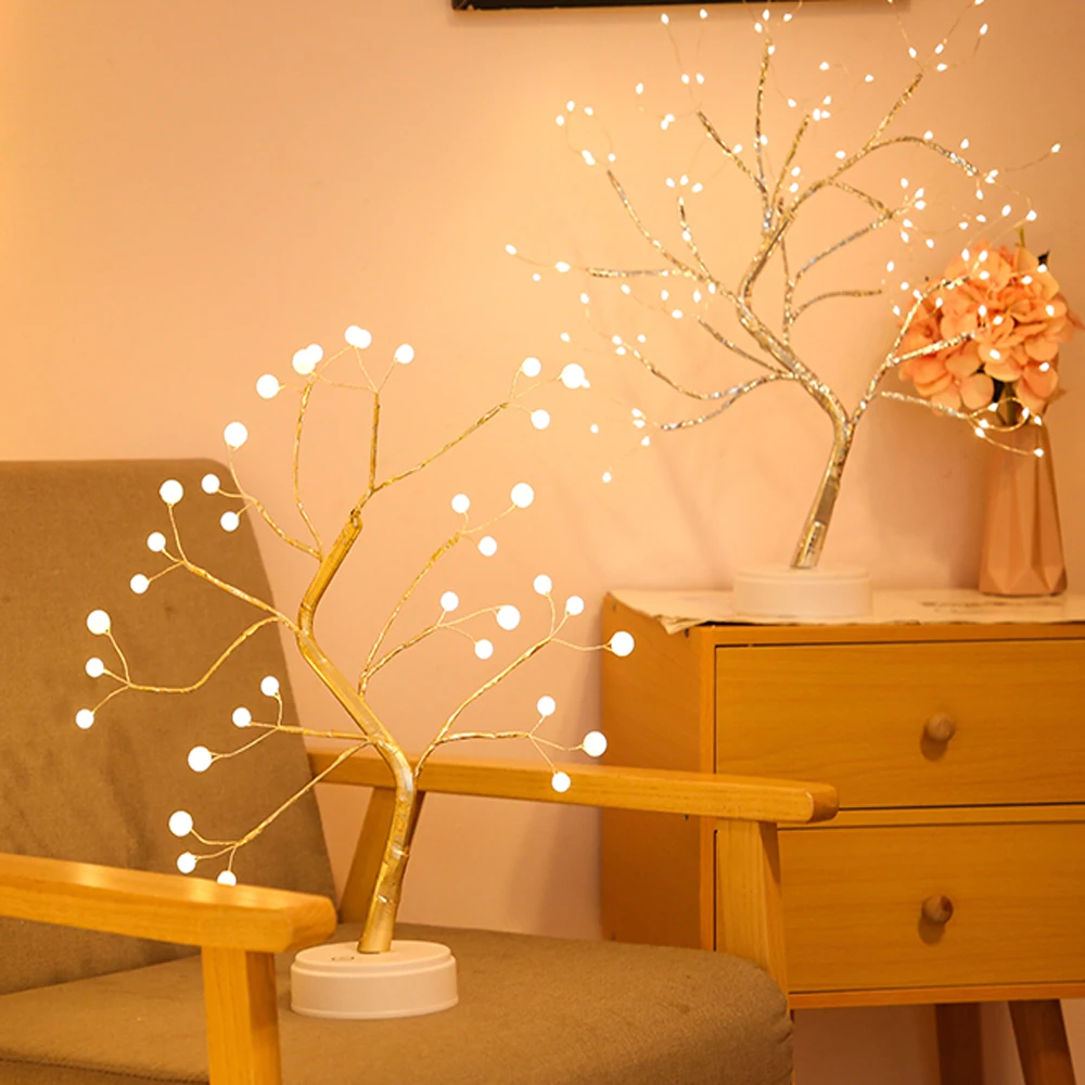 

Светодиодный ночной Светильник Мини Рождественская елка медный провод гирлянды светодиодные лампы для дома детские украшения в спальню Фе...