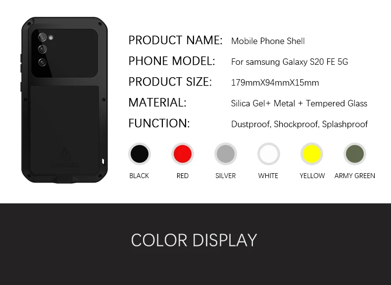 Чехол LOVE MEI совместимый с Samsung Galaxy S20 FE 2020 Алюминиевый металлический чехол Gorilla Glass