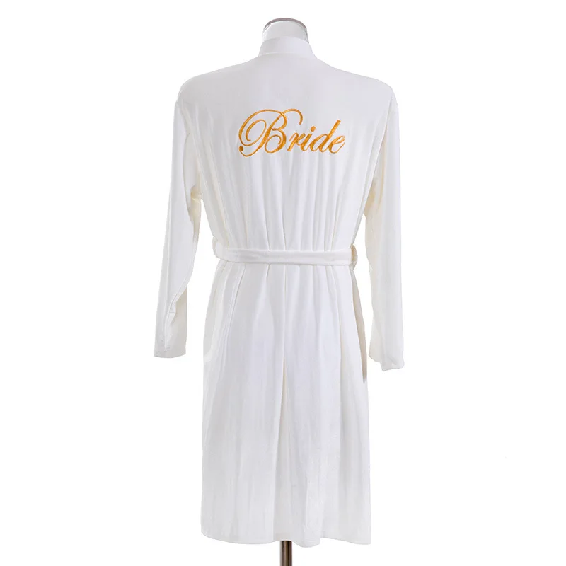 Embroidery Letter Women Kimono Bathrobe Gown Velvet Bride Bridesmaid Wedding Robe Nightwear Velour Sleepwear Intimate Lingerie