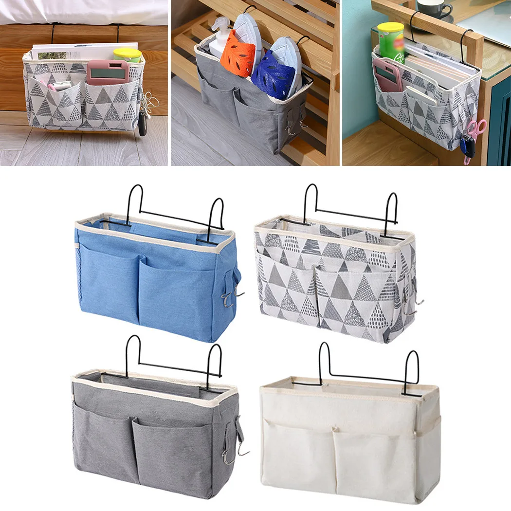 

1pc Canvas Bedside Hanging Storage Rack Bed Organiser Holder Tidy Hook Pocket Chair Toy Holder Baby Tissue Box Home Organizer