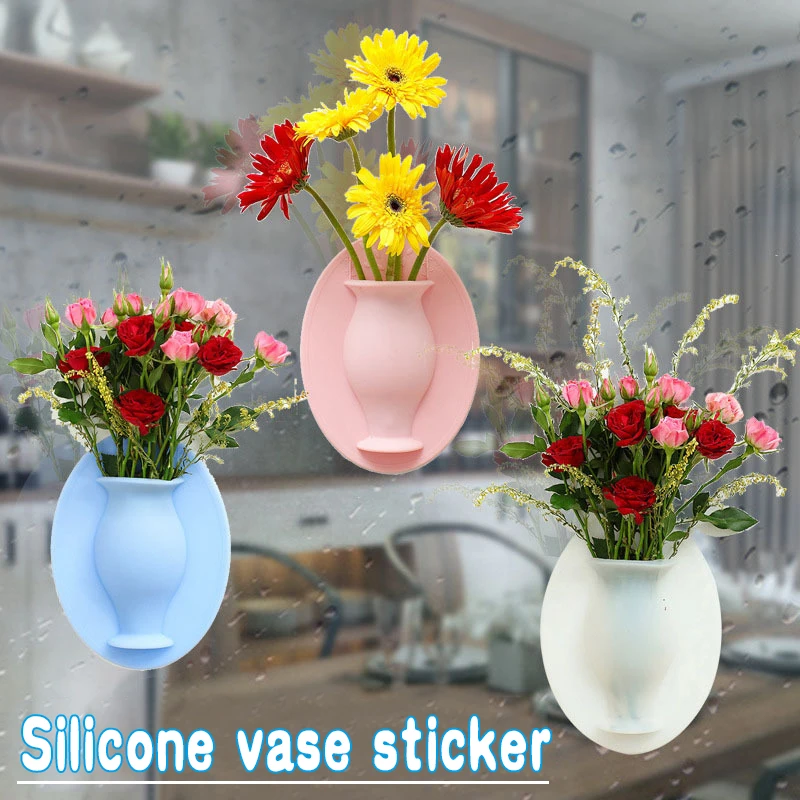 

Removable Silicone Vases Flexible Wall-Mounted Sticky Vases Plant Holder Container For Home Office THIN889 THIN889