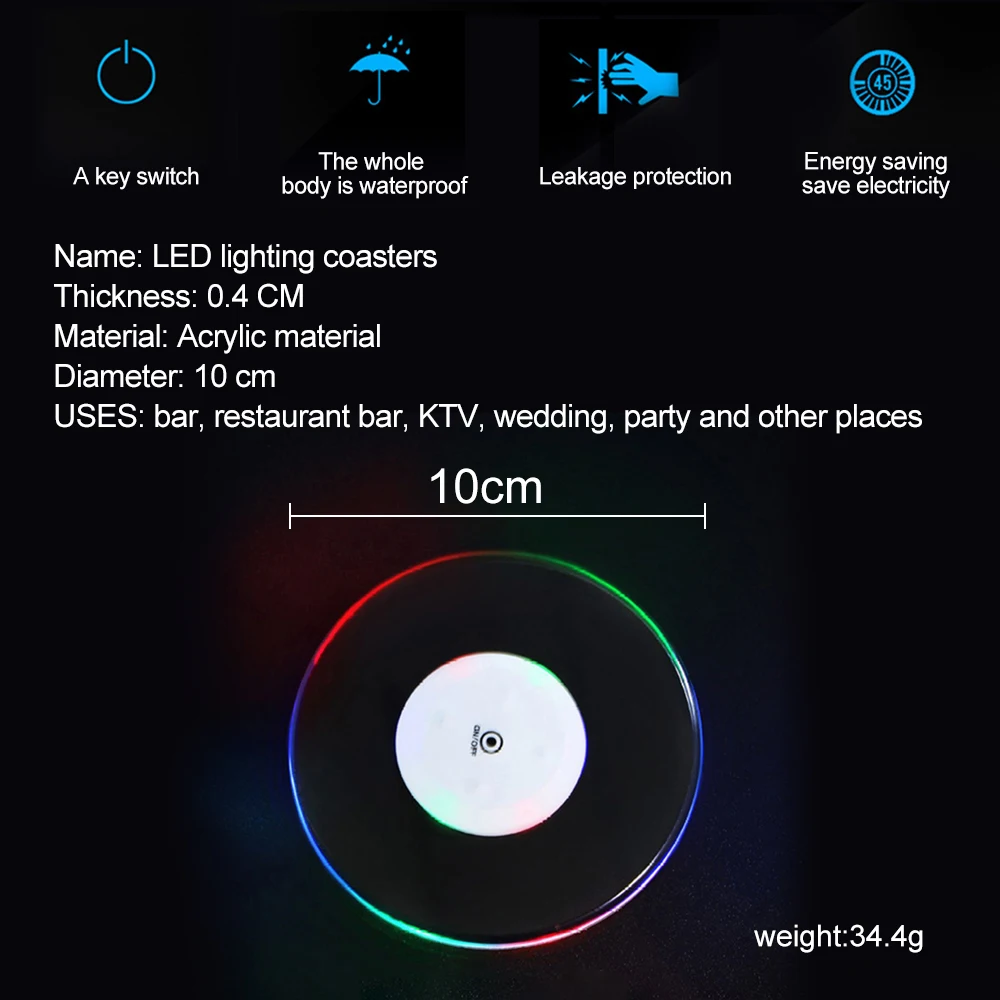 

Creative Crystal Ultra-Thin Luminous Cup Stickers Touch Luminous Round Cup Holiday Bar Birthday Party LED Desktop Lighting Decor