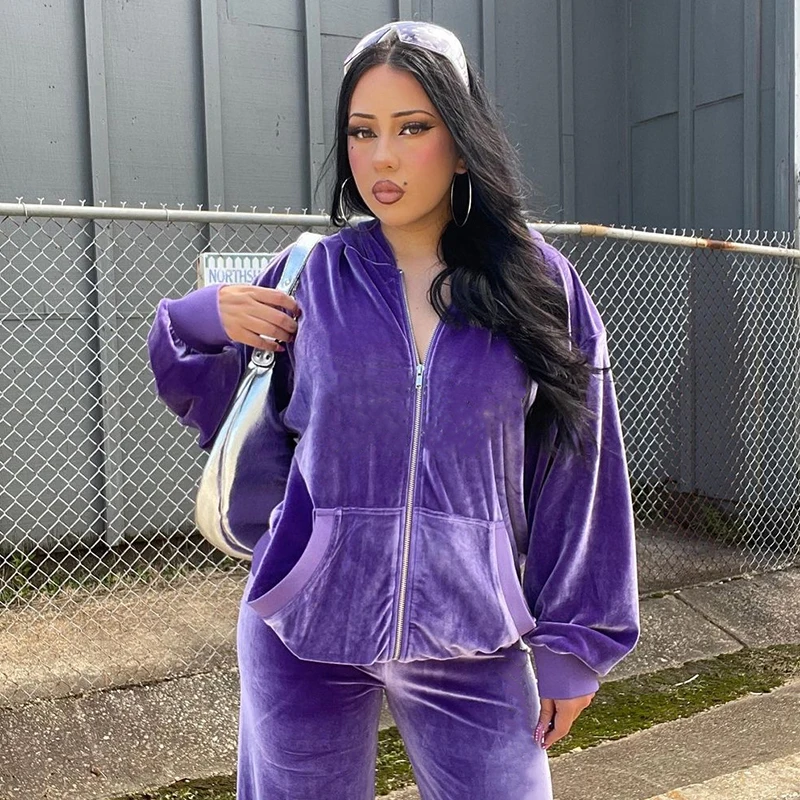 

Solid Velvet Women Zipper Coat Long Sleeve Casual Hoodies Vintage Aesthetic Lady Streetwear Sweatshirts Autumn Clothes