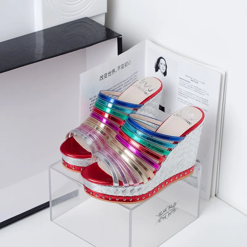 MEZEREON Sandals Women Wedges Shoes Pumps Sexy High Heels Bohemia Summer Rainbow Platform Sandalia Feminina | Обувь