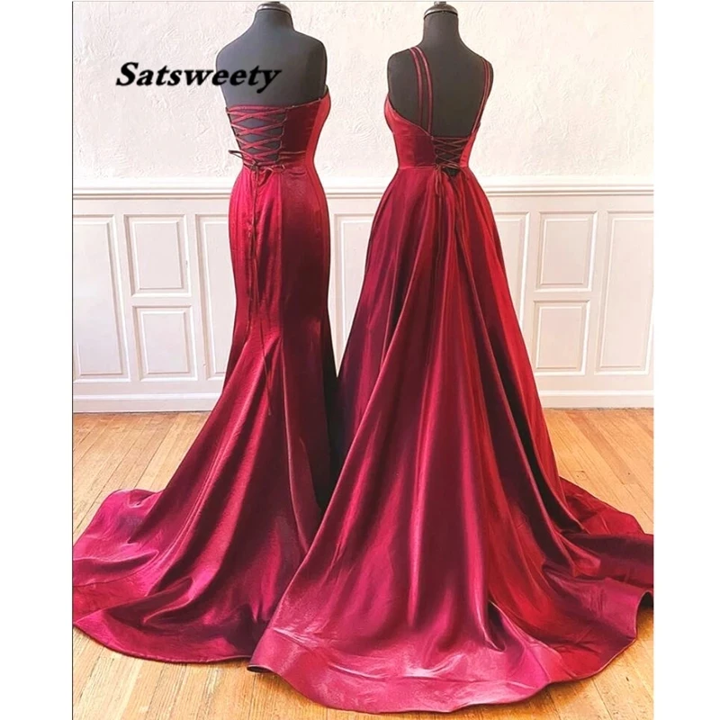 Long Evening Dresses 2022 Burgundy Satin Sleeveless Women Vestidos Formal Party Prom Dress Graduation Gown Custom Plus Size 3 Long Evening Dresses 2022 Burgundy Satin Sleeveless Women Vestidos Formal Party Prom Dress Graduation Gown Custom Plus Size 3