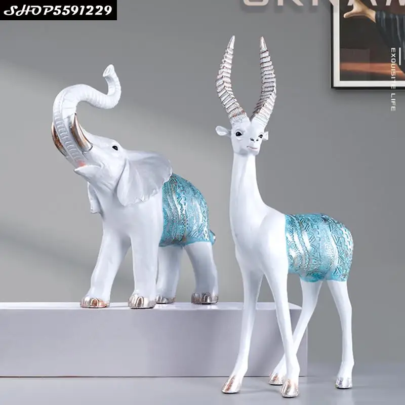 

Simple Resin Animal Ornaments Elephant Giraffe Sheep Figurines Simulation Animal Three-dimensional Decoration Creative Home Deco