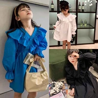 loose blue baby spring summer girls dress kids teenagers children clothes outwear special occasion long sleeve high quality