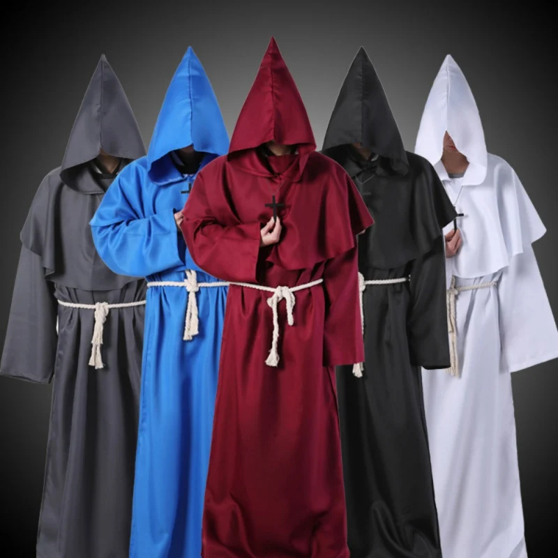 

Halloween Monk Hooded Robes Cloak Cape Friar Medieval Renaissance Priest Men Robe Clothes Comic Con Party Cosplay Costume