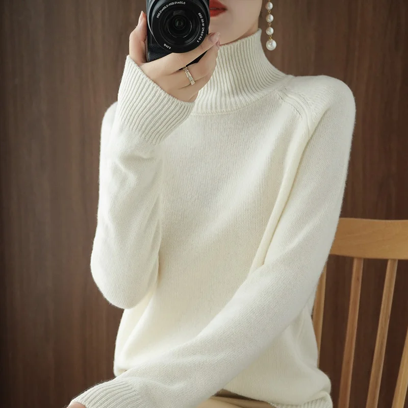 High-collar Sweater Women Loose 2021 Bottoming Shirt Autumn and Winter Long-sleeved Solid Color Pullover Wild Cardigan