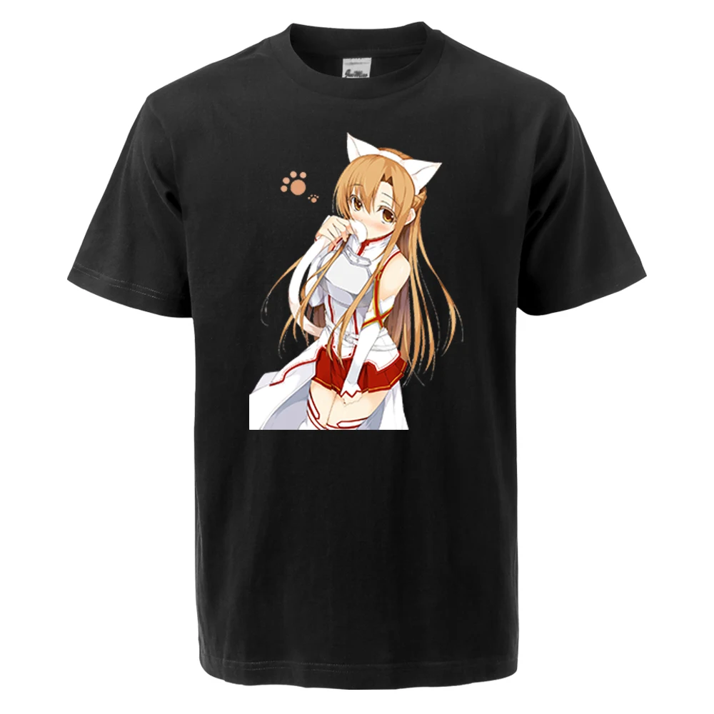 Yuuki Asuna аниме Kawaii Cat Косплей 2021 летние мужские модные футболки оверсайз o-образный