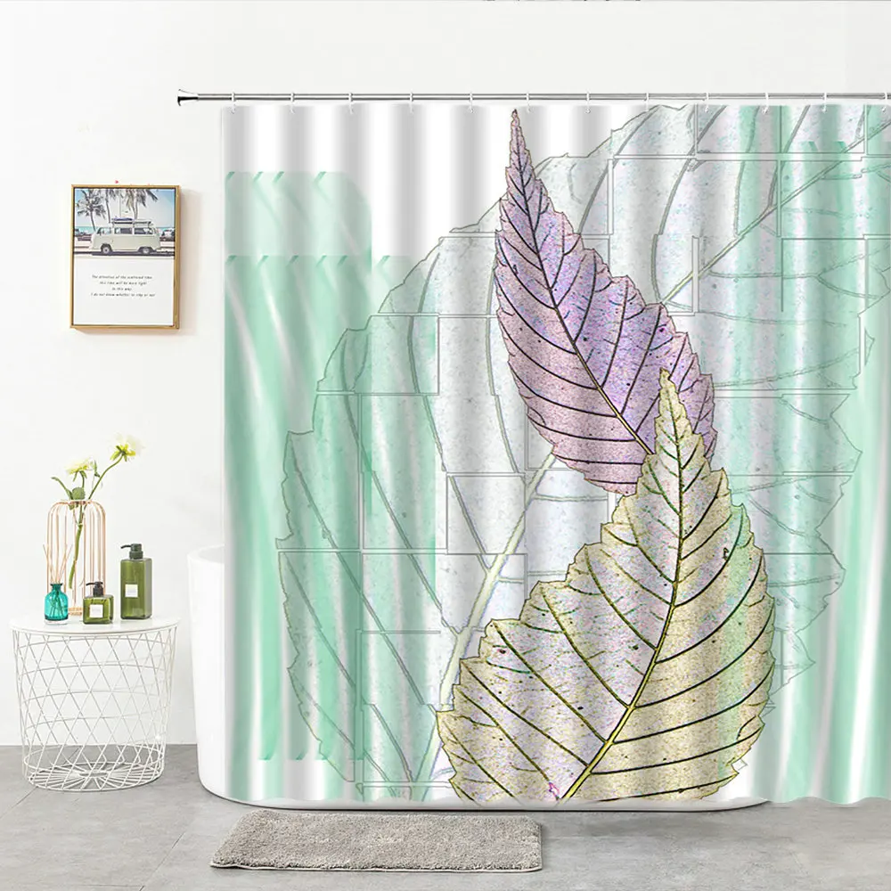 

Shower Curtain Simplicity Modern Color Line Drawing Leaf Bathroom Decor Curtains New Chinese Printing Polyester Fabric With Hook
