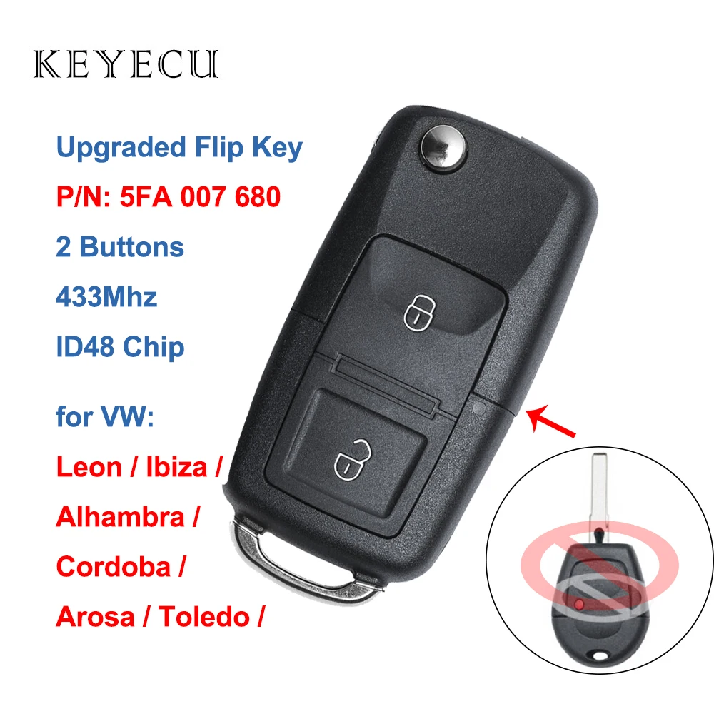 Пульт дистанционного управления Keyecu 433 мгц с чипом ID48 для VW Toledo Leon Ibiza Cordoba Arosa Alhambra