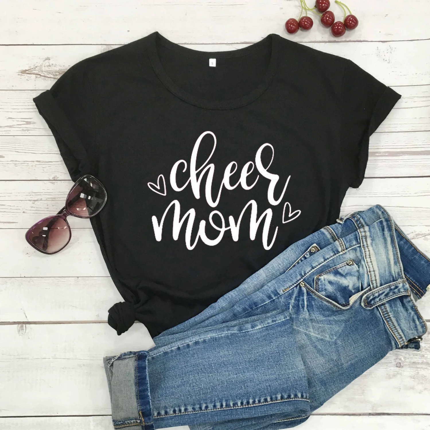 Надпись Cheer mom футболка дни матери подарок хлопковая обувь для  повседневной носки или вечеринки гранж tumblr вечерние хипстерские футболки  с принтом с сердцем; Кофточка для девочек в горошину и принтом tops-L862 -