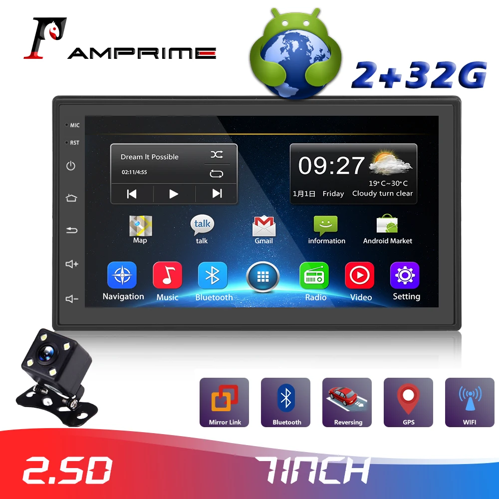 Автомагнитола AMPrime универсальная стерео система на Android с 7 &quotэкраном 2 Гб ОЗУ 32