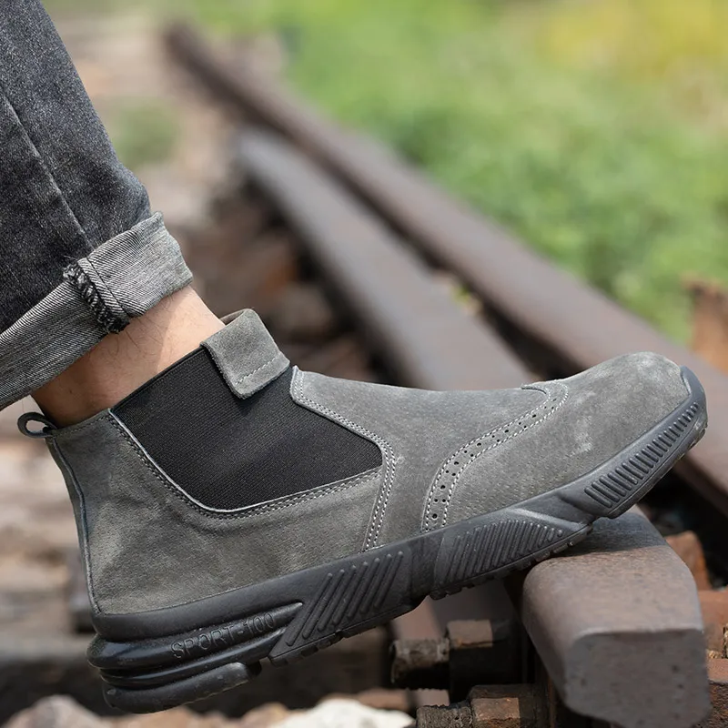 

New Male Work Shoes Anti-puncture Safety Boots Indestructible Safety Shoes Chelsea Boots Work Welder Shoes Men Steel Toe Shoes