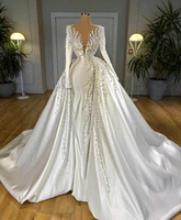 gorgeous mermaid long sleeveswedding dresses with detachable train south african beading crystals bridal gowns designer marriage
