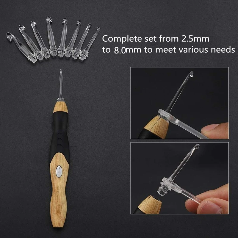 11 Sizes Lighted Crochet Hooks Set - Light Up Rechargeable Hook with 2.5mm to 8mm Sewing machine | Дом и сад